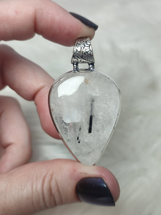 Colgante baño de plata con cuarzo con turmalina negra n°5