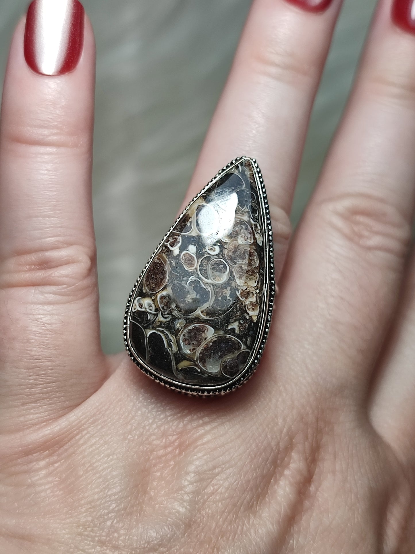 Anillo baño de plata con ágata turritella - ref.136