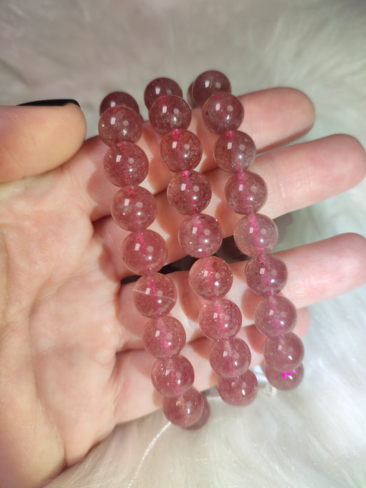 Pulsera elástica esferas de cuarzo fresa 10 mm