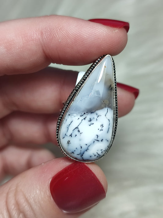 Anillo baño de plata con ágata dendrita ref.139