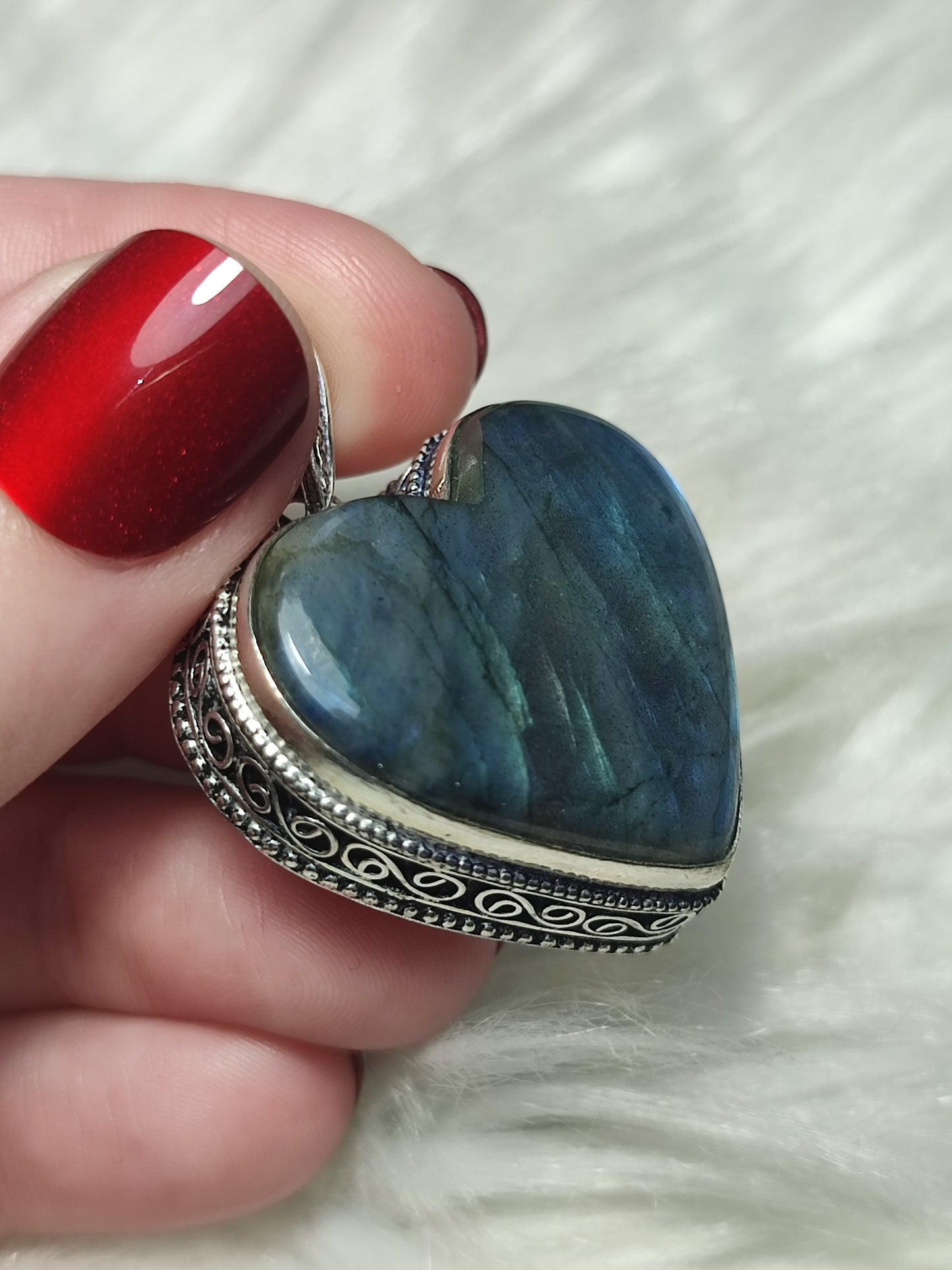 Colgante baño plata y Labradorita flash corazón n° 93