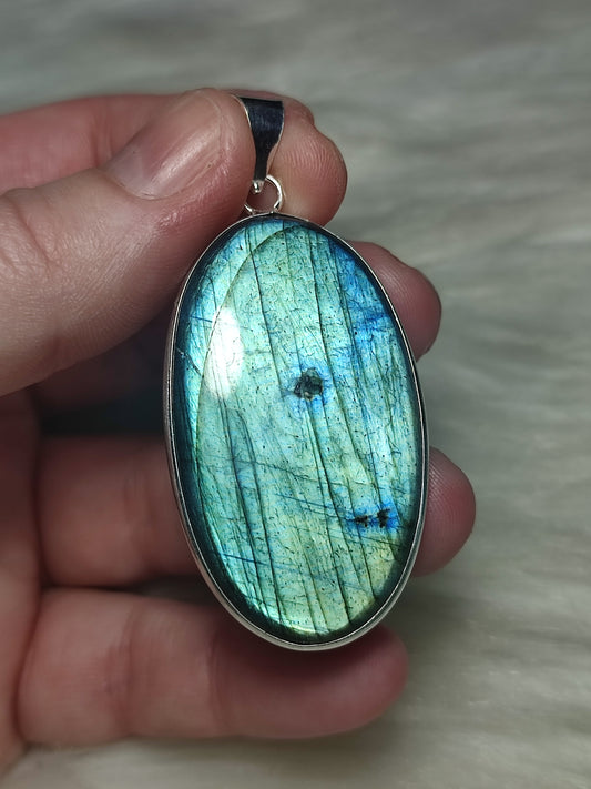 Colgante baño de plata con Labradorita flash n°27
