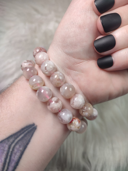 Pulsera elástica esferas de ágata sakura 11 mm