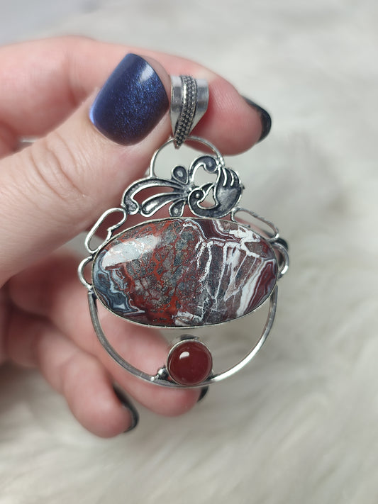 Colgante baño de plata con ágata mejicana y cornalina n°20