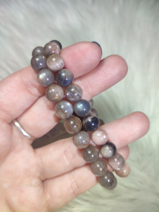 Pulsera elástica bolas 9 mm - Piedra Luna negra Latticce