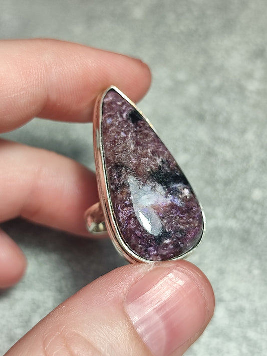 Anillo baño de plata con charoita n°9