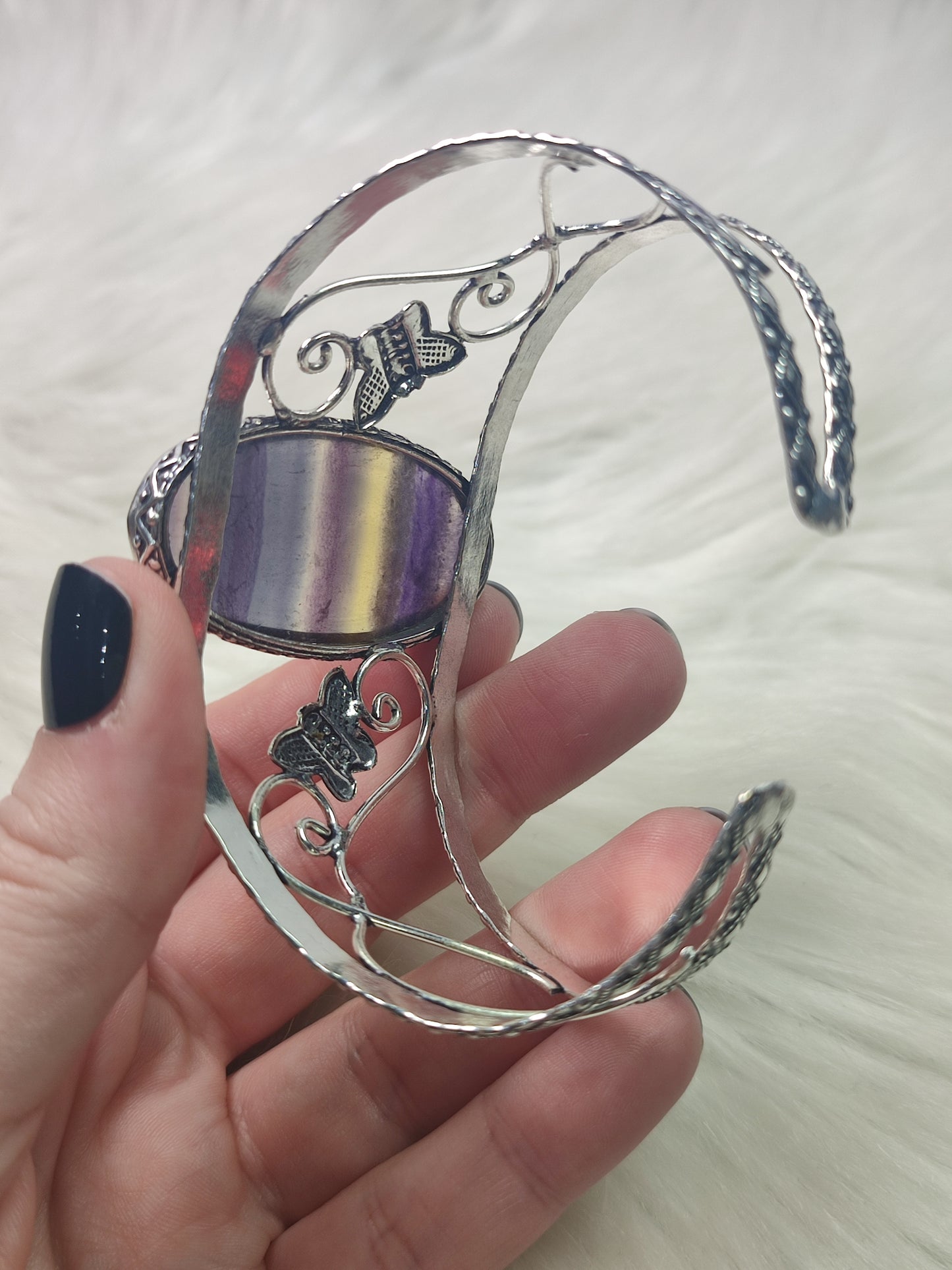 Brazalete baño de plata con fluorita - N° 23