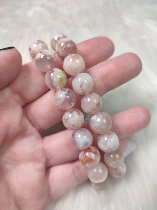 Pulsera elástica esferas de ágata sakura 11 mm