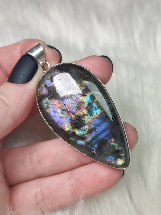 Colgante baño de plata labradorita espectrololita - N° 68