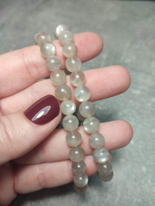 Pulsera elástica bolas 8 mm - piedra luna crema silky extra