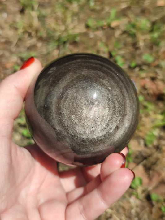Esfera obsidiana plateada alta calidad - 595 gramos