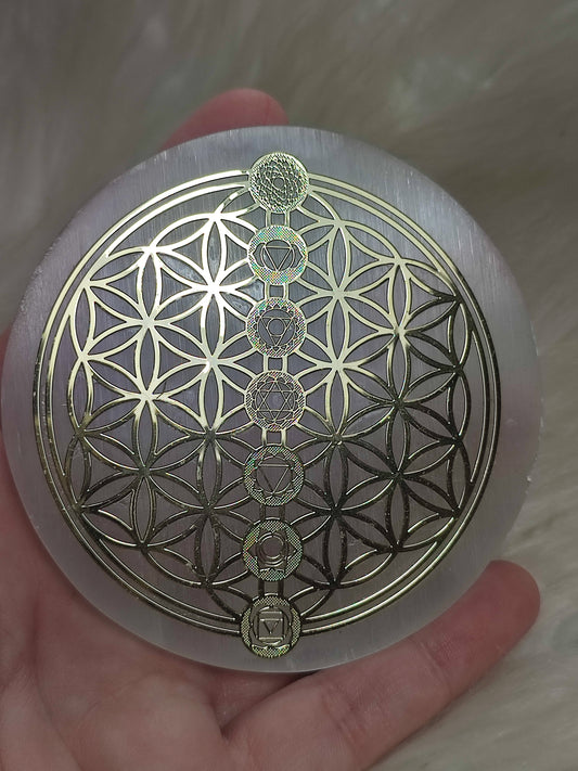 Placa selenita flor vida y chakras