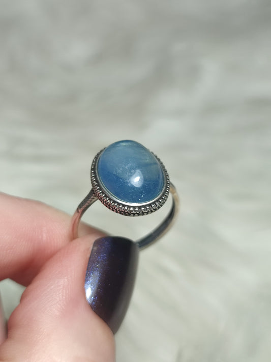 Anillo plata 925 con aguamarina alta calidad - ajustable n° 34