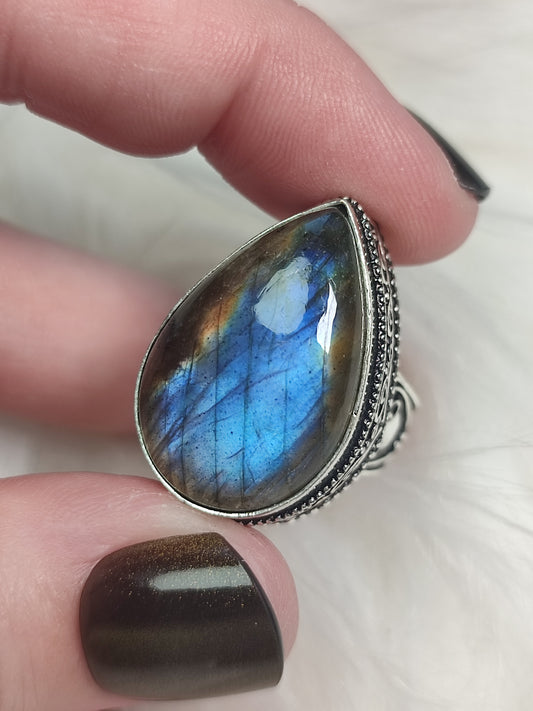 Anillo baño de plata con labradorita C78