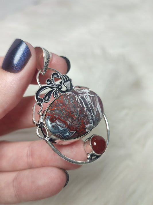 Colgante baño de plata con ágata mejicana y cornalina n°20