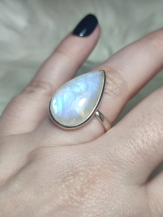 Anillo plata 925 con piedra luna extra - ajustable n° 16