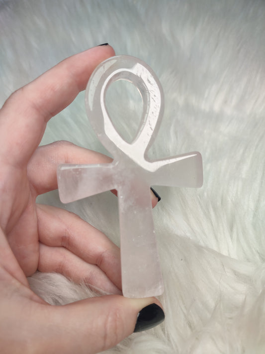 Cruz de la Vida Egipcia Ankh Cuarzo rosa