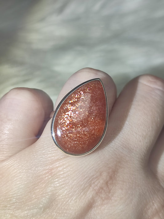 Anillo plata 925 con piedra sol - ajustable n° 34