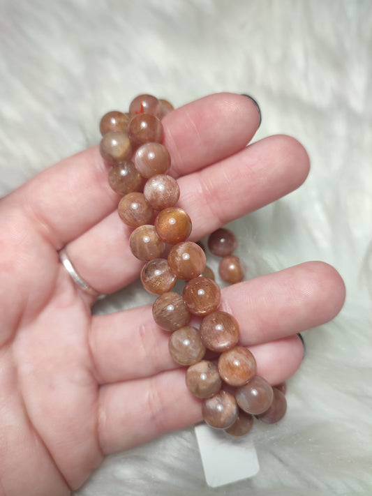 Pulsera elástica bolas 8/9 mm - Piedra Luna melocotón Extra