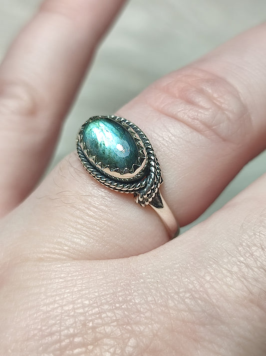 Anillo plata de ley 925 con labradorita de 17,50 mm diámetro - n°97