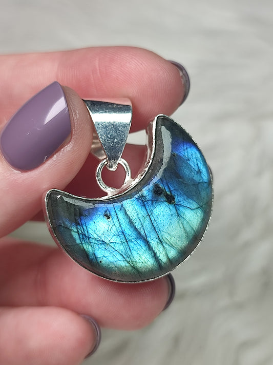 Colgante baño plata con labradorita modelo luna n° A14