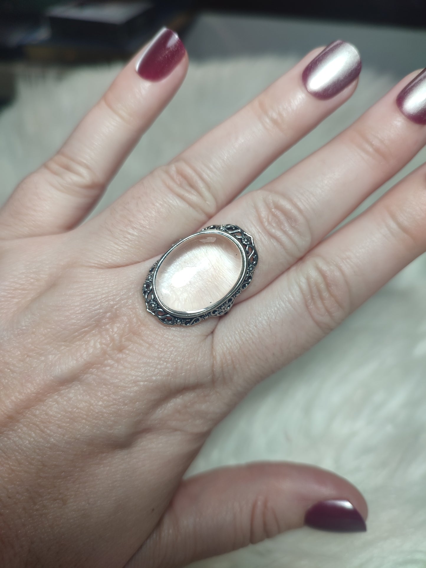 Anillo bisutería con cuarzo roca - Ajustable 18 a 19 mm