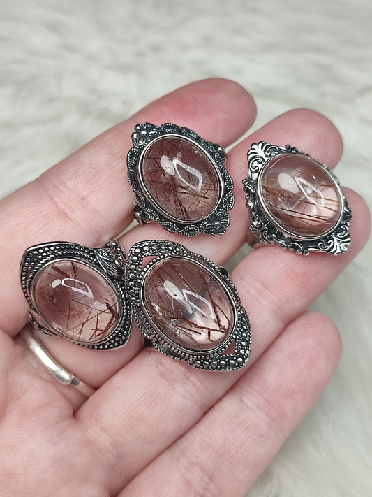 Anillo bisutería ajustable con cuarzo rutilo cobre - ver descripción