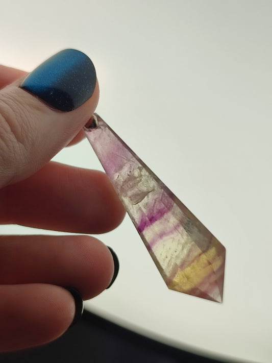 Colgante péndulo plata 925 vogel 12 caras - Flúorita 290