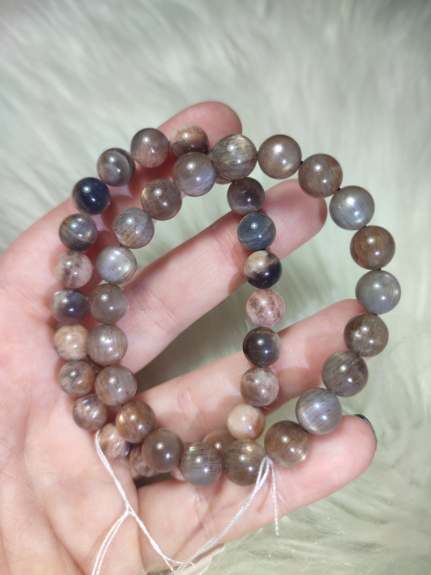 Pulsera elástica bolas 9 mm - Piedra Luna negra Latticce