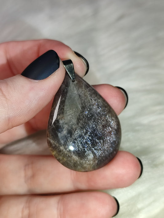 Colgante acero con piedra luna negra n°109