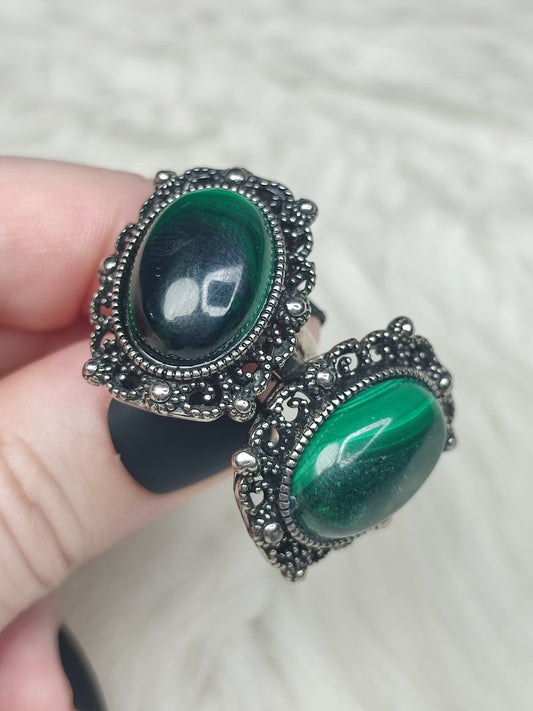 Anillo bisutería ajustable con malaquita - ver descripción