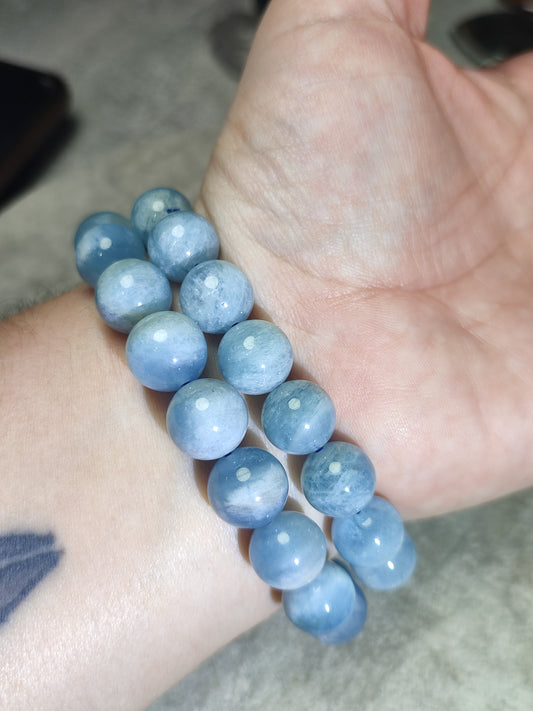 Pulsera elástica esferas de aguamarina 11/12 mm