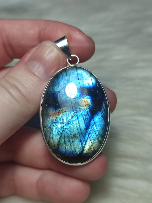 Colgante baño de plata con Labradorita flash n°28