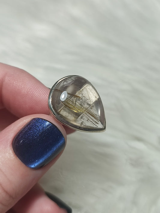 Anillo plata 925 con cuarzo rutilo - ajustable n° 18