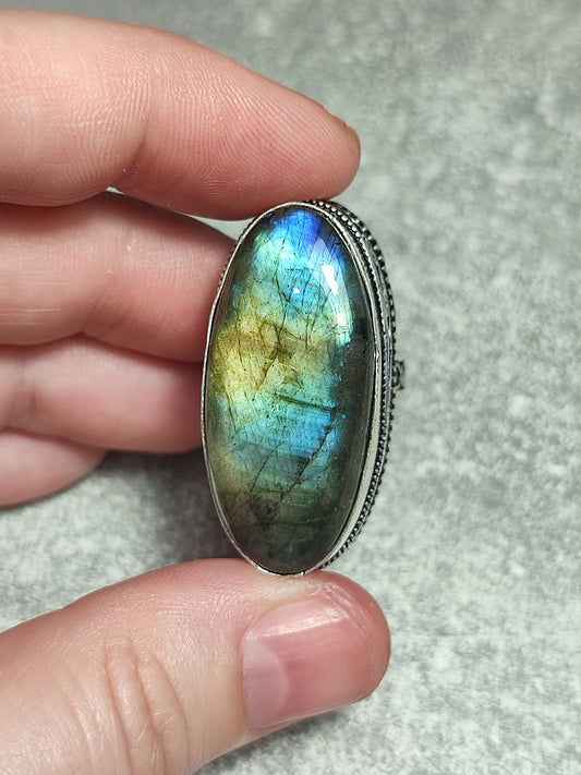 Anillo baño de plata con labradorita n°10