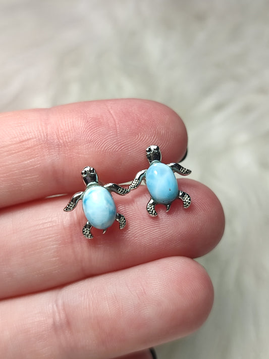 Pendientes plata 925 con larimar modelo tortuga n° 144