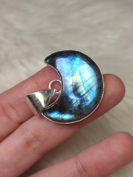 Colgante luna baño de plata con Labradorita n° 36