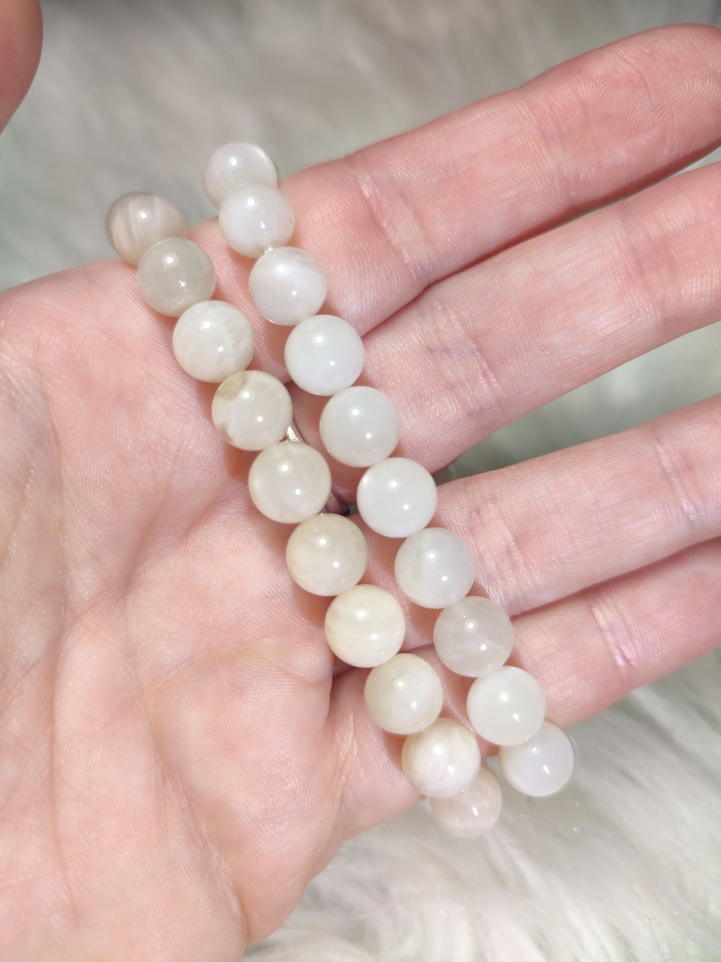 Pulsera elástica bolas 8 mm - Piedra Luna Silky Extra