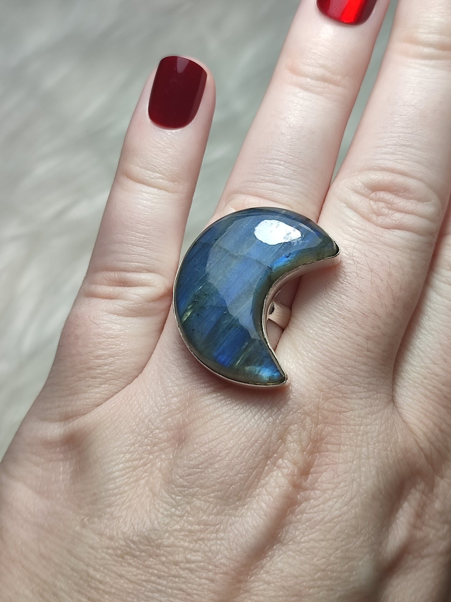 Anillo luna baño de plata con labradorita - Ajustable 76