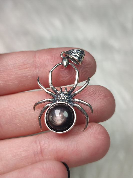 Colgante araña en plata 925 con hiperstena n° 129
