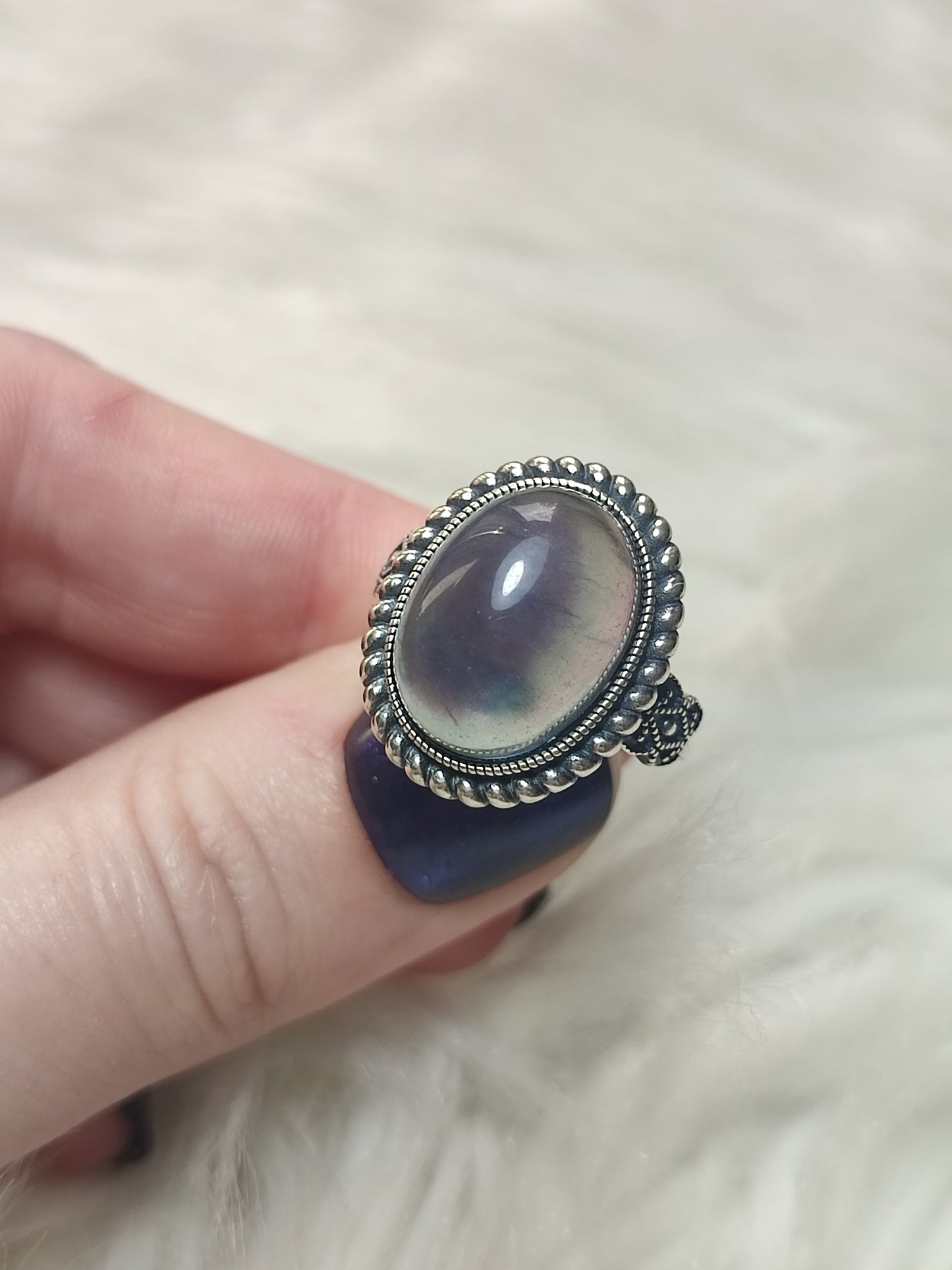 Anillo plata de ley 925 ajustable fluorita - n° 22