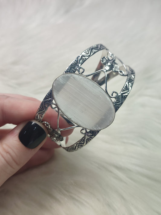 Brazalete baño de plata con selenita - N° 17