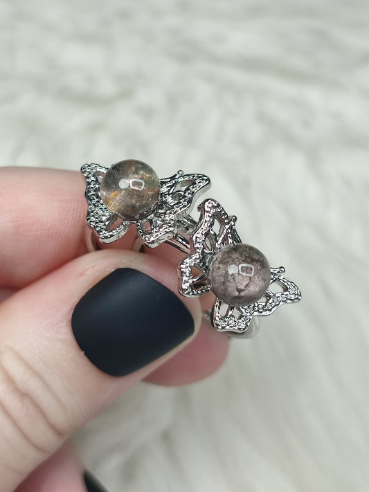 Anillo bisutería ajustable con cuarzo jardín mariposa - ver descripción