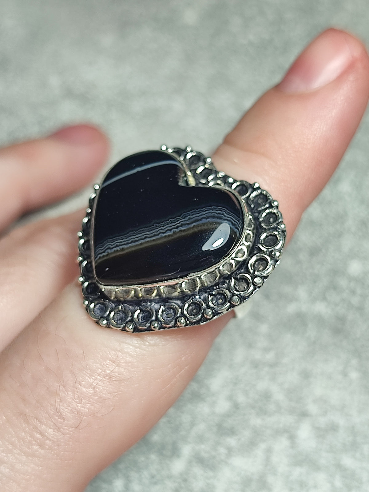 Anillo baño de plata con ágata negra n°8