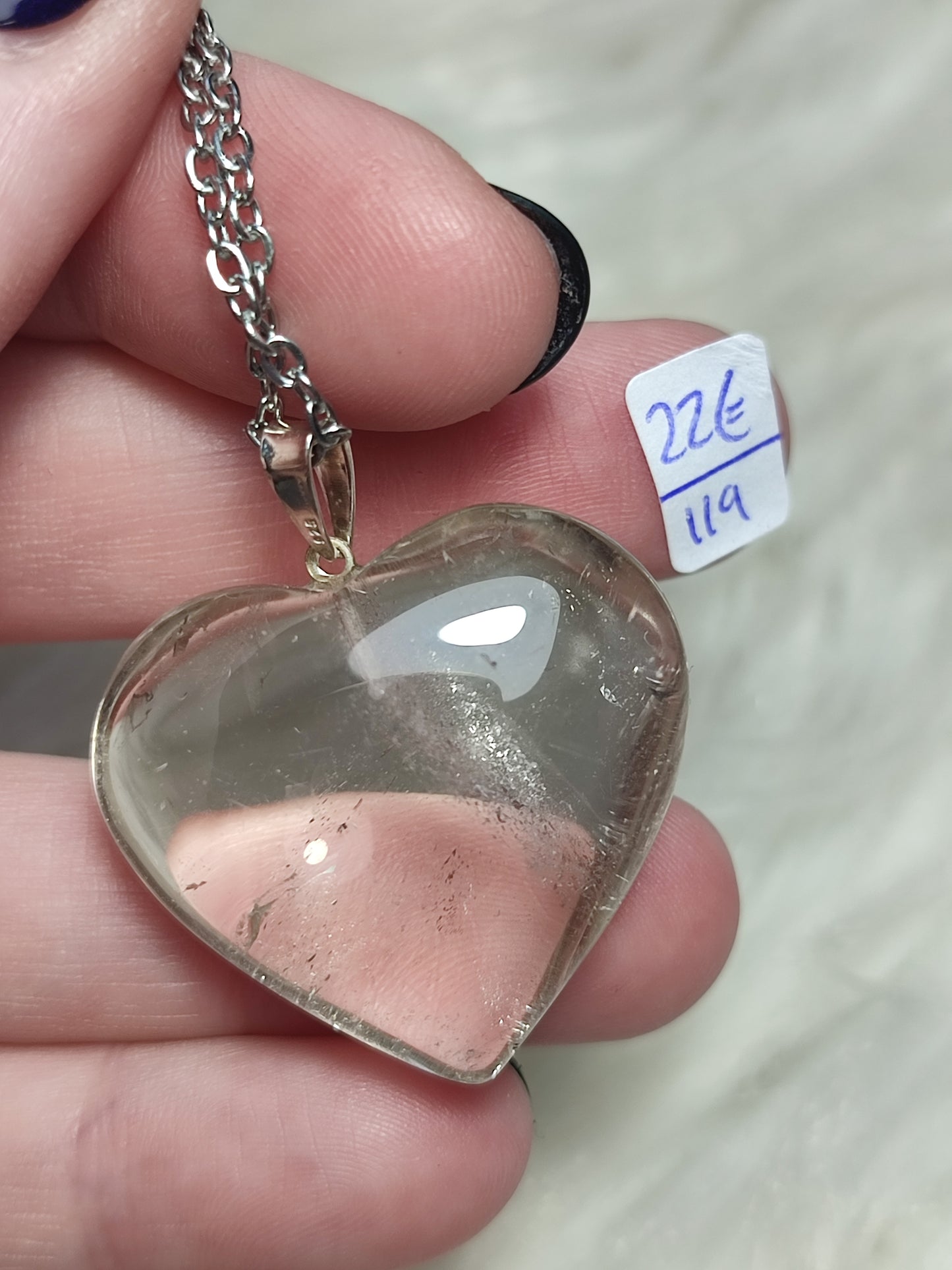 Collar corazón cuarzo ahumado plata - N°119