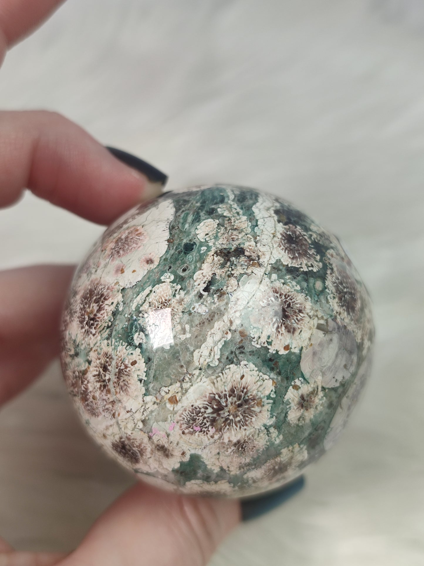 Esfera jaspe verde flor 222 gramos - n° 8