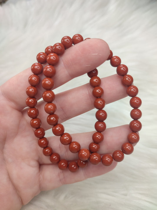 Pulseras bolas jaspe rojo - 6 mm