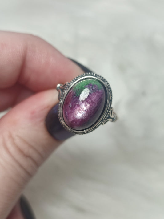 Anillo plata de ley 925 con zoisita rubí - Mod 17