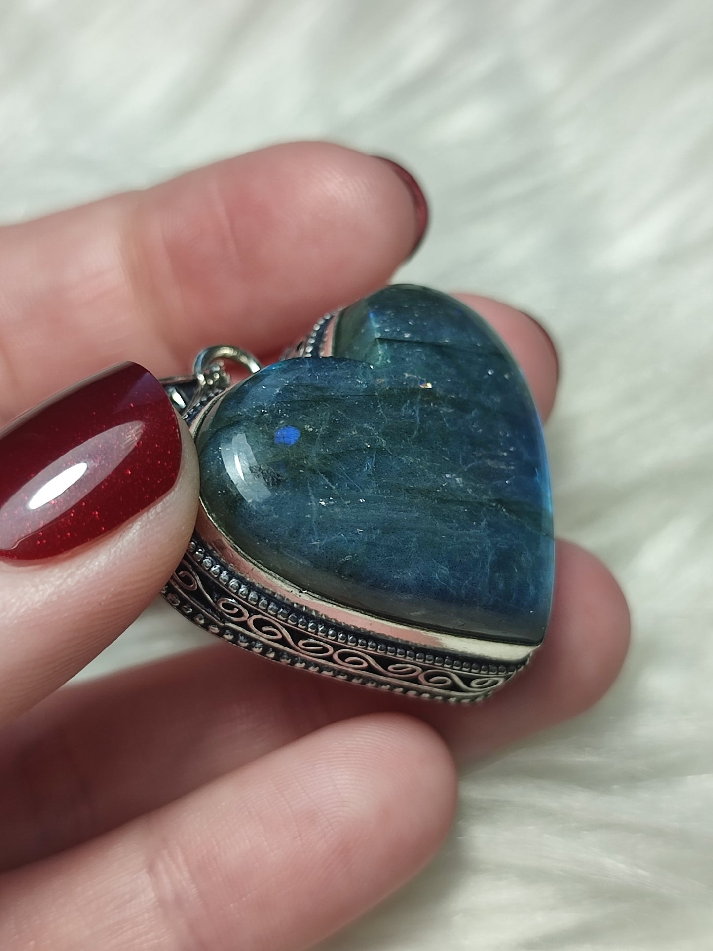 Colgante baño plata y Labradorita flash corazón n° 90