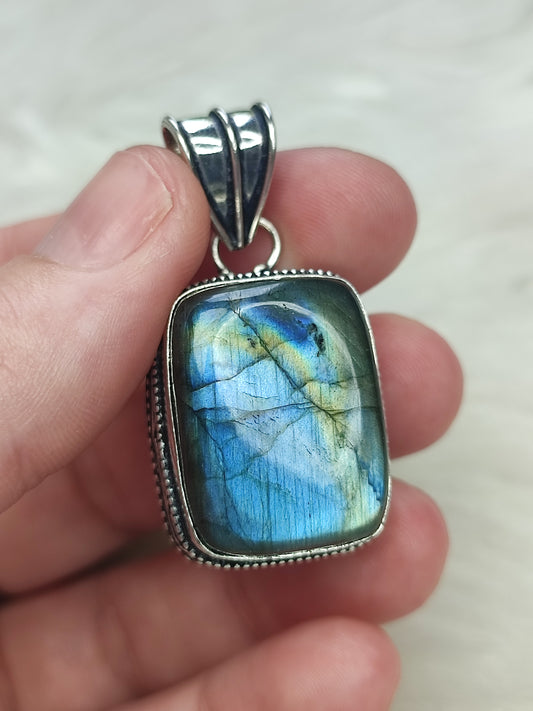 Colgante baño de plata con labradorita flash - N° 147